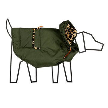 Ware of the Dog | Olive & Animal Print Trim Puffer Jacket