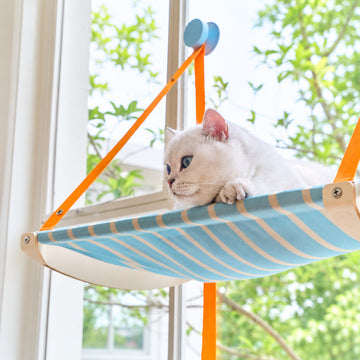 Zeze | Striped Hanging Cat Hammock — Suction-Cup Window Perch